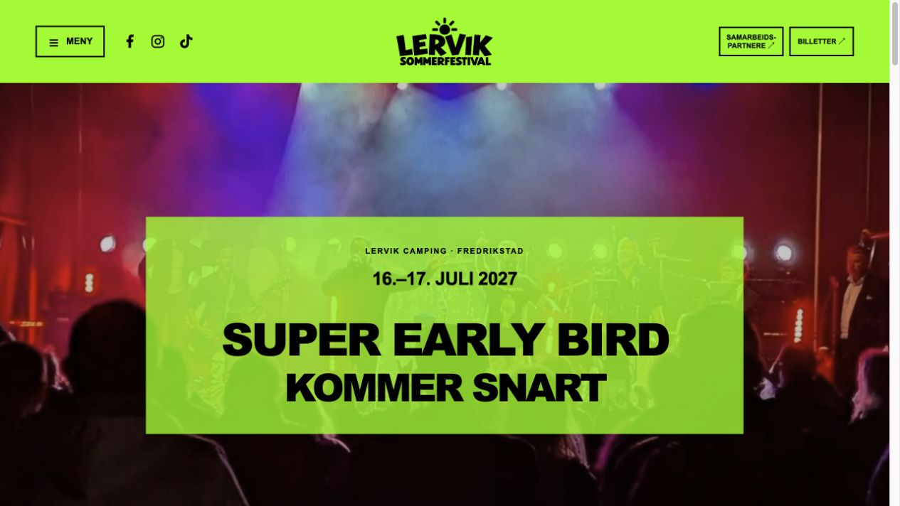 Lervik Sommerfestival website with its vibrant green festival identity